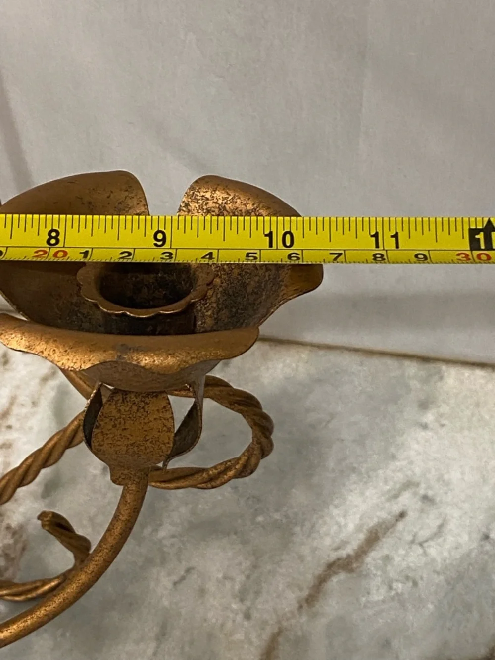 Vintage MCM Gold Metal Twisted Rope Double Wall Sconce Candle Holder